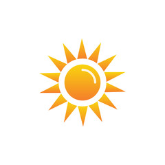 Typical sunshine or sunny icon w rays of sun beating