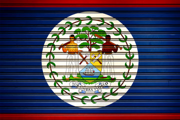 Belize Central America Flag sign in iron garage door texture, flag background