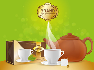 Tea ceremony. Ads vector tea background template