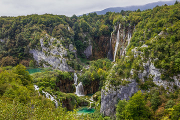Fototapeta na wymiar Croatia Plitvice lake, natural travel background, national park