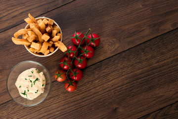 French fries in a glass top view Fast food.