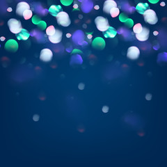 Vector abstract bokeh background. Festive defocused lights. City night blur illumination. Blurred glow