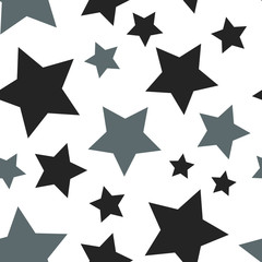 Star seamless pattern. White and grey retro background. Chaotic elements. Abstract geometric shape texture. Effect of sky. Design template for wallpaper,wrapping, textile. Vector Illustration