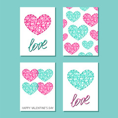 Set of Valentines Day cards. Romantic greeting card, poster design. Vector illustration.