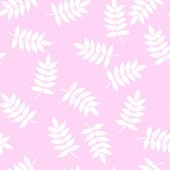 Fototapeta na wymiar white leaf seamless pattern on pink