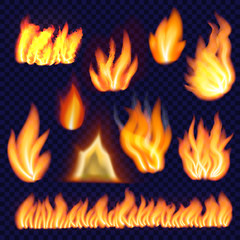 Fire forms isolated set, realistic style