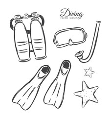 Vector illustration: Hand drawn set of Diving elements. Sketch design