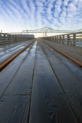 Under Astoria–Megler Bridge on Riverwalk along Pacific Ocean in Astoria Oregon