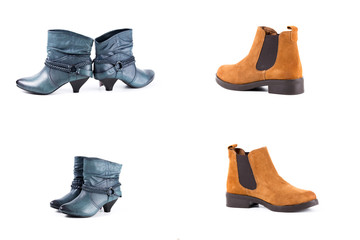 Group of leather shoe on white background, comfortable footwear.