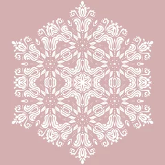 Poster Oriental vector pattern with white arabesques and floral elements. Traditional classic ornament. Vintage pattern with arabesques © Fine Art Studio