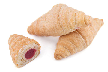 croissant with strawberries isolated on a white background