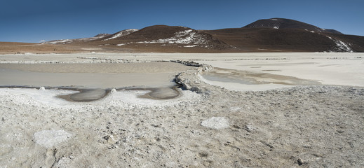 Salar de Chalviri, also known as Salar de Ohalviri, is a salt flat in the heart of Eduardo Avaroa Andean Fauna National Reserve, in the Potos&iacute; Department, in southwest Bolivia - South America