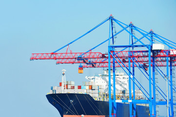 Port cargo crane, ship and container