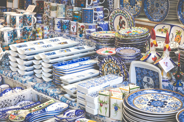 Traditional portuguese souvenirs for sale at Porto market (Mercado do Bolhao). Portugal © Curioso.Photography