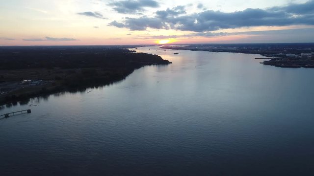 Aerial View Sunset Delaware River Philadelphia