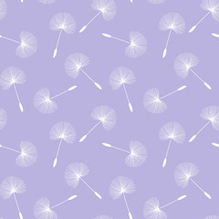 white dandelions seed floral fluff pattern on a light purple background seamless vector