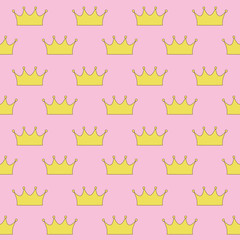 gold crown princess or queen on pink background seamless pattern vector