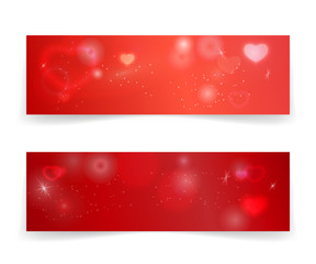 Valentine's day banner template with hearts and lights effects. Vector illustration for web headers or advertising, coupon, ticket or disclunt card