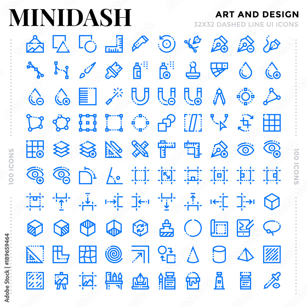 Poster dashed outline icons pack for ui. pixel perfect thin line vector icon set for web design and website