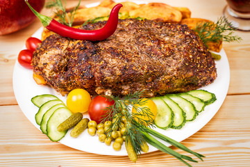 Appetizing baked fillet of pork