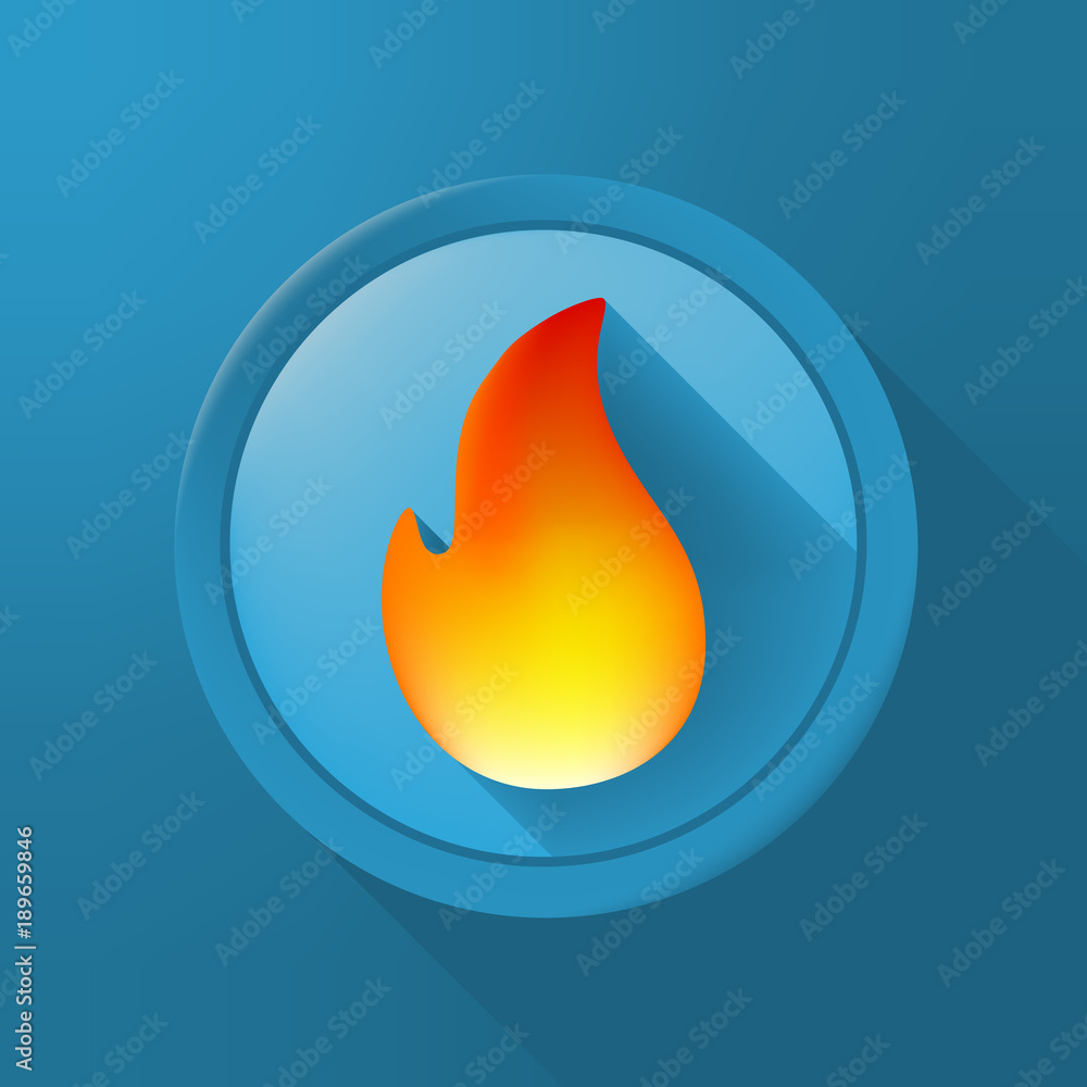 Poster flame icon on a button on color background . isolated vector illustration