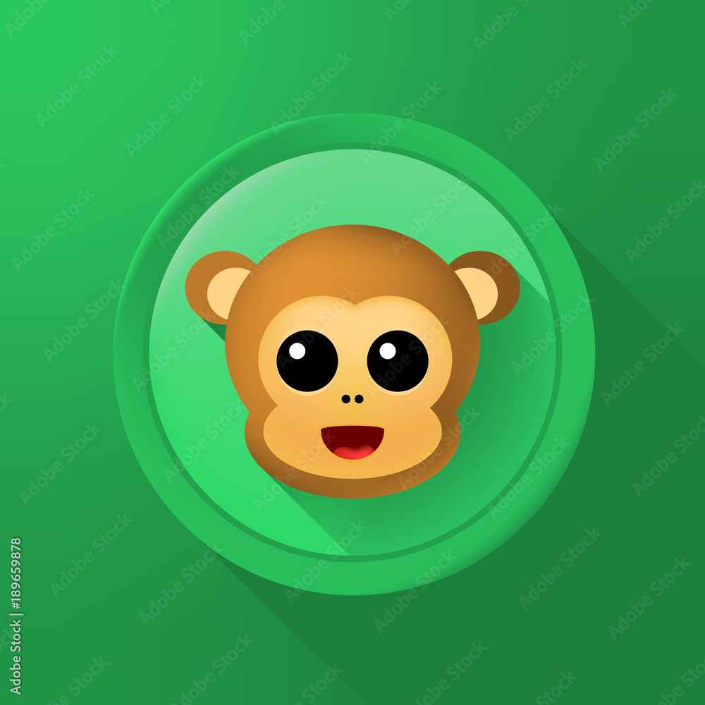 Wall mural Monkey Icon on a Button on Color Background . Isolated Vector Illustration 