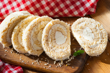 Slices of sweet cream roll 