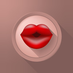 Lips Icon on a Button on Color Background . Isolated Vector Illustration 