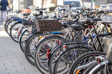 Fototapeta na wymiar Many Bicycles on the street