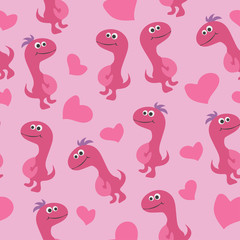 Cute dinosaur seamless pattern. Adorable cartoon dinosaurs in love