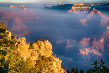 Sunrise Through the Fog in the Grand Canyon, Arizona