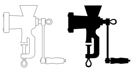 Hand powered mincer icon kitchen hand meat grinder monochrome mincing machine vector eps 10