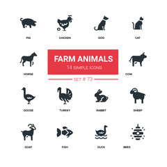 Obraz premium Farm animals - line design silhouette icons set