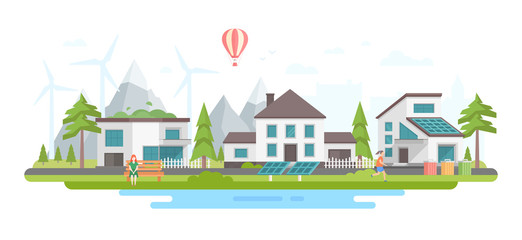 Eco-friendly city district - modern flat design style vector illustration