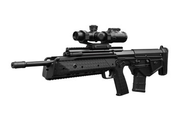Modern rifle with an optical sight isolated on white
