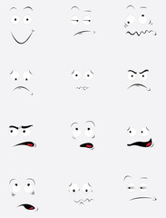 Fototapeta premium a vector cartoon representing a funny set of the same face in different expressions and behavior. Every object is singly grouped and you can easily add the expression you'll need to your design.