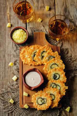 Jalapeno Cheese Crisps with Greek Yogurt Pepper Sauce