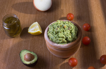 Natural guacamole with ingredients