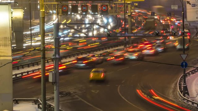 night traffic on the urban thoroughfare,overpass,   and road junction, time lapse