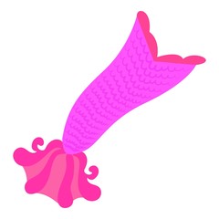 Pink mermaid tail icon, cartoon style