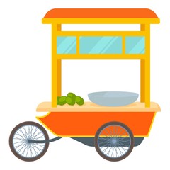 Red fast food trolley bike icon, cartoon style