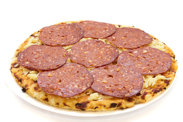 pizza with salami cold cuts.