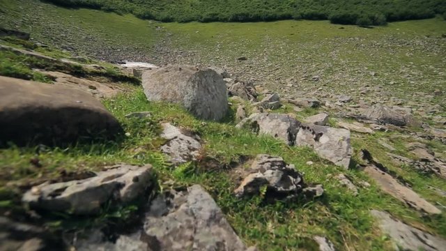 Camera movement above mountains rocks