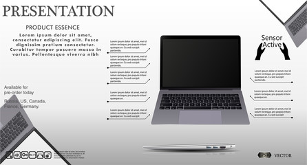 The laptop in the opened and closed state. Equipment presentation.  Vector illustration an Use for Template Presentation or Banner or For Print.