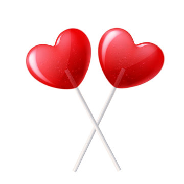Vector heart lollipop candy 3d valentine day sweet