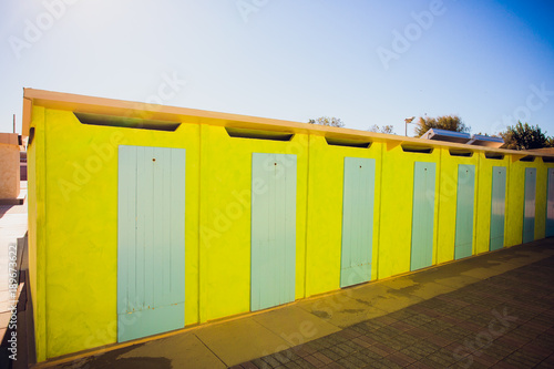 Beach Changing Rooms Blue Cabin Sea Dressing Room Lockers Stock