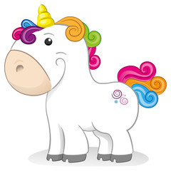 Little unicorn, fluffy and graceful equine mascot. Ideal for comics and fantasy tales