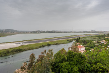 Kanoni, the most visited place in Corfu with view of airport runway. Greece