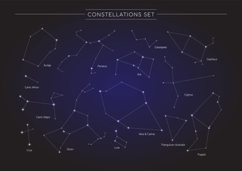 constellation in cosmos background, group of star in galaxy, astronomy set, vector illustration - obrazy, fototapety, plakaty