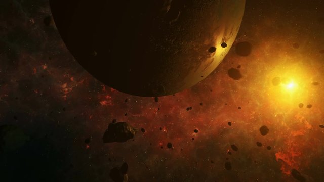 Flying in space amongst asteroids and planets